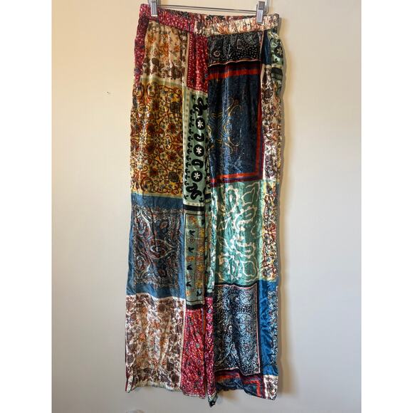SFIZIO Sz 6 Multicolor Patchwork Velvet Wide Leg High Rise Pull On Pants soft - Picture 4 of 7